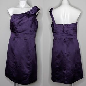 ✨3/$15 Alfred Angelo purple eggplant one shoulder bridesmaid dress 14